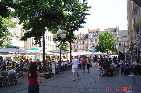 Pubs and terraces in metz city center square photo